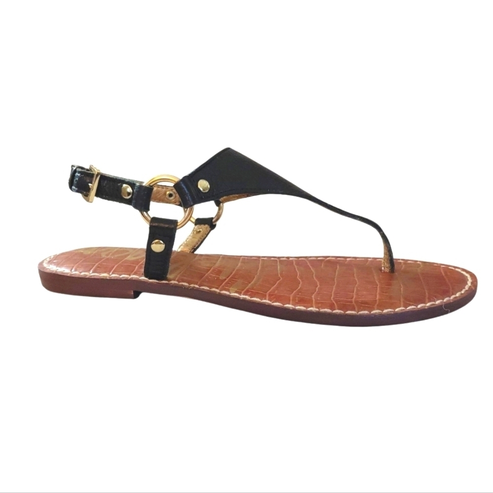 Sam Edelman Greta Sandals Black Leather Thong Sling Back Sandals 6